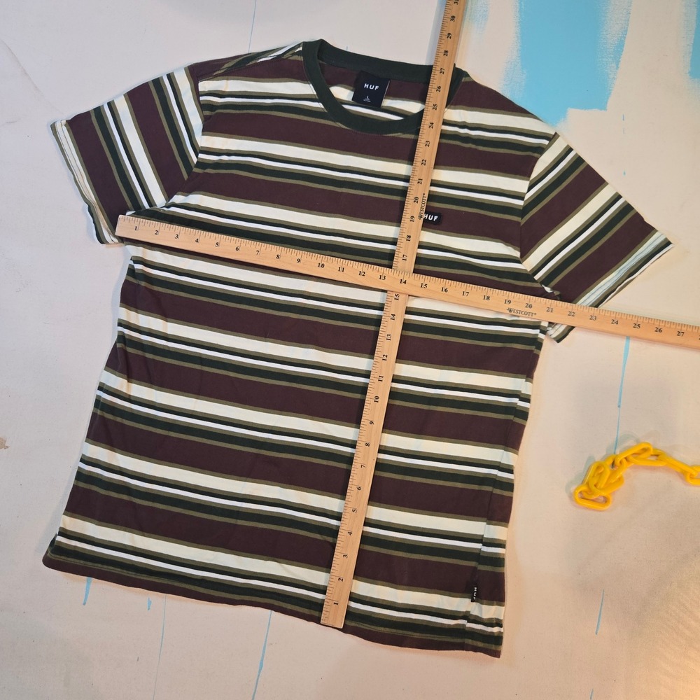 Huf Men L Striped Tee‎ Multicolor Stripes Streetwear Sk8 Hype Skater Retro 21x27 - Picture 2 of 5